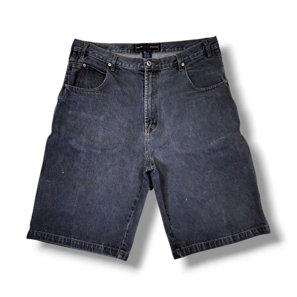 Vintage Phat Farm Baggy Street Wear Carpenter‎ Faded Black Denim Shorts Men's 36